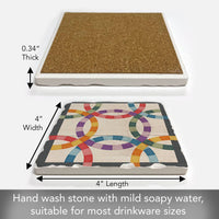 Double Wedding Ring Single Absorbent Tumbled Tile Coaster