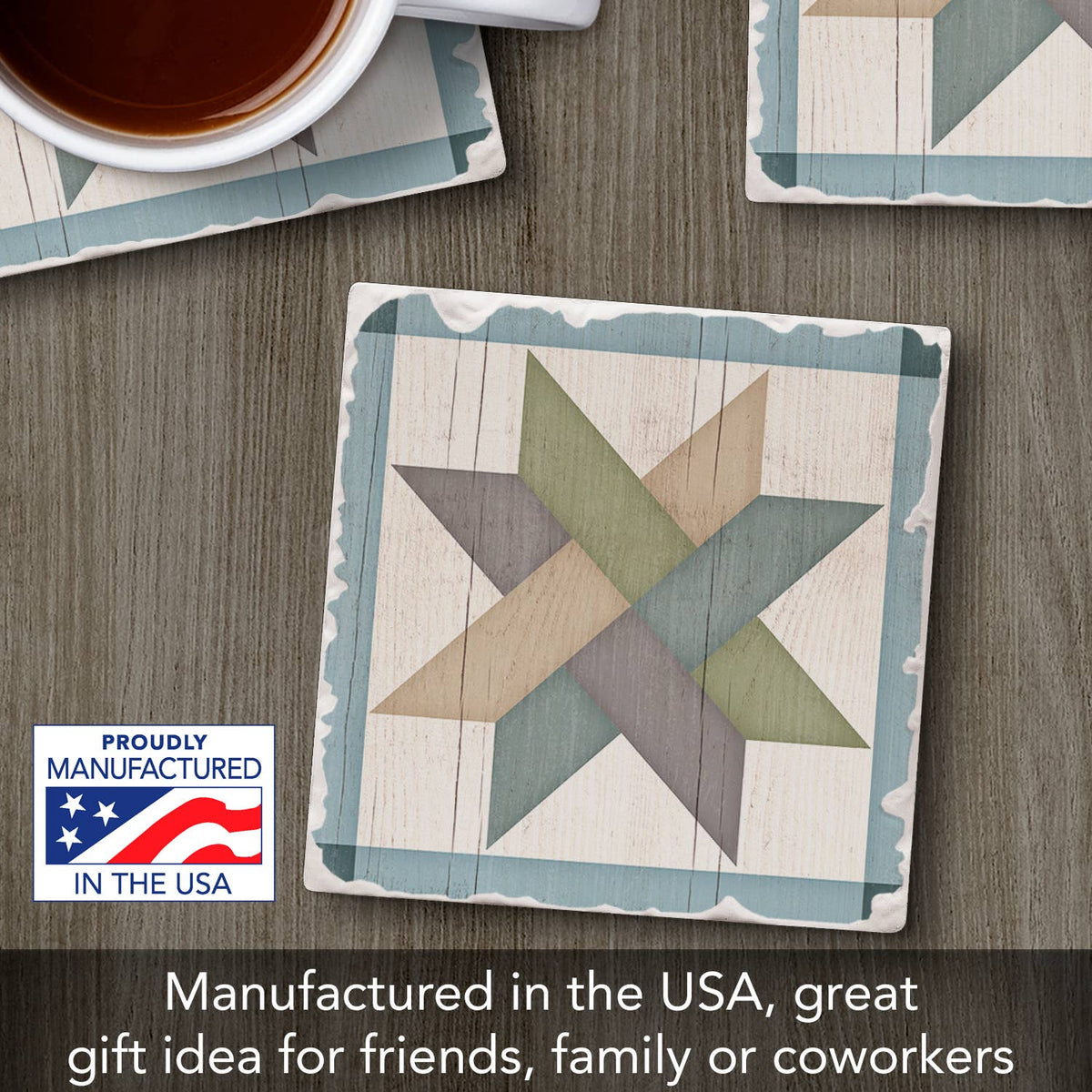 Weave Star Quilt Design Single Tumbled Tile Coaster