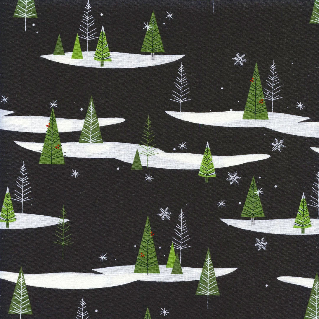 Winterberry Tossed Forest Black Riley Blake Quilting Fabric - Sold by the 1/2 Yard