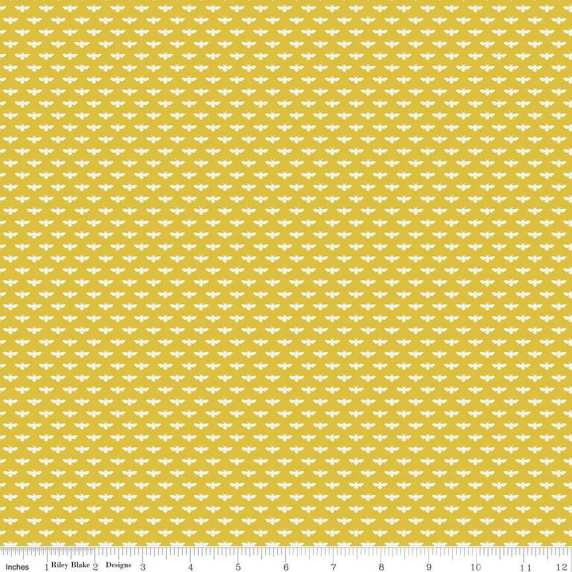 Riley Blake Tea With Bea Bumble Mustard - Sold by the 1/2 Yard