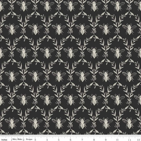 Honey Bee Damask Black Quilting Fabric | Sold by the 1/2 Yard