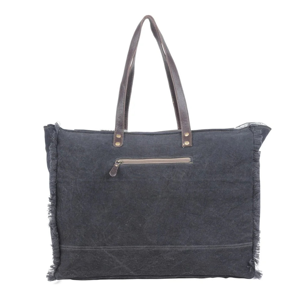 Sea Grass Canvas and Hide on Hair Leather Weekender Bag
