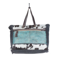 Sea Grass Canvas and Hide on Hair Leather Weekender Bag