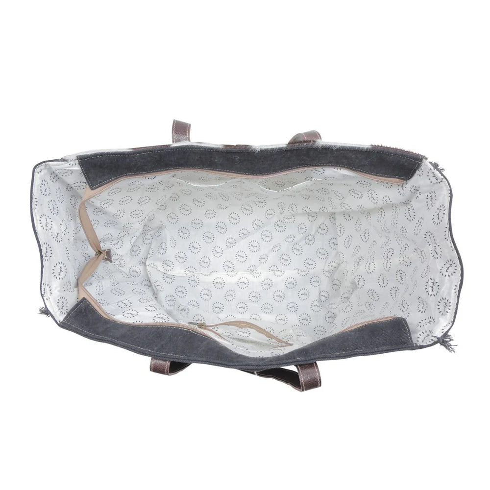 Sea Grass Canvas and Hide on Hair Leather Weekender Bag