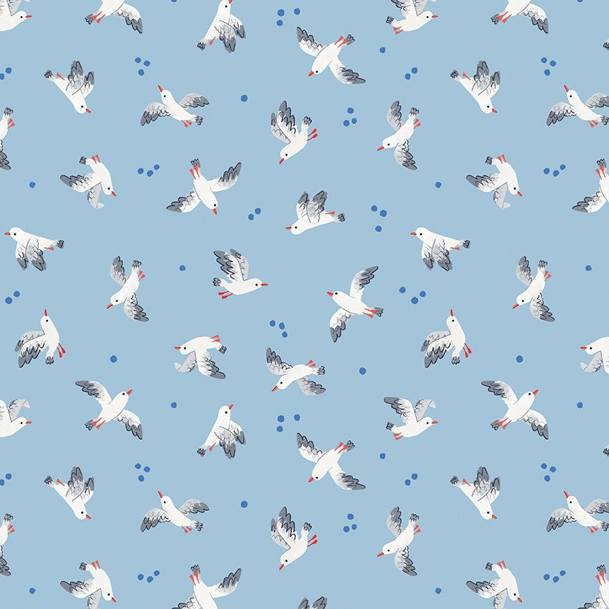 Riley Blake Lost at Sea Seagulls Flight Sky - Sold by the 1/2 Yard
