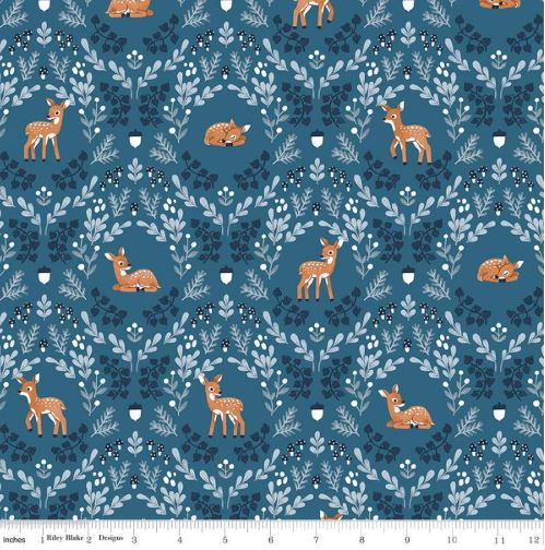 Twilight Creatures Wild Fawns Blue Quilting Fabric by Riley Blake - Sold by the 1/2 Yard
